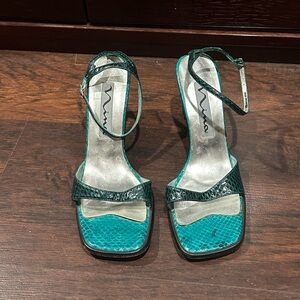 Vintage Nina Teal snake print high heel sandal